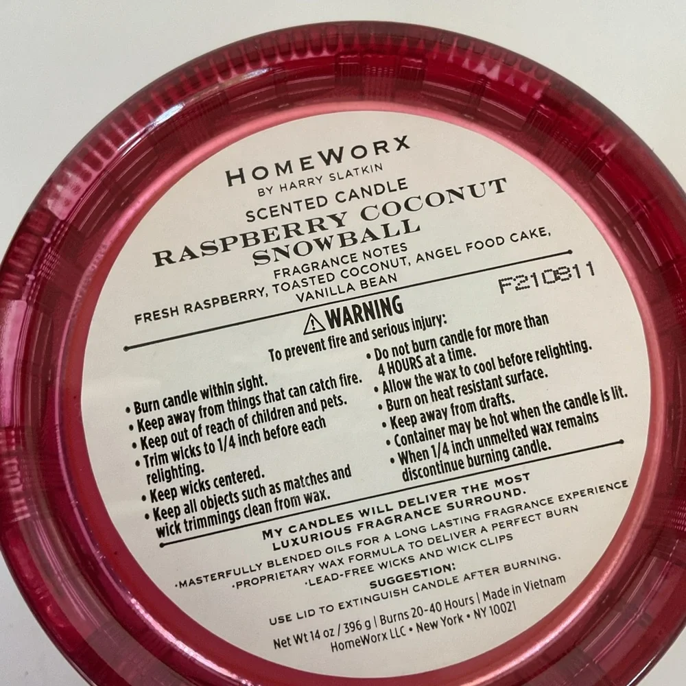Home Worx by Harry SLATKIN Raspberry Coconut Snowball Three Wick Candle NWT